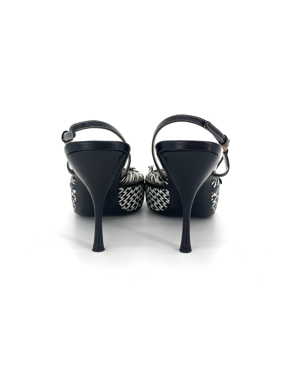 Prada Retro Vintage Cap Toe Mini Buckle Fringe Embellished Slingback Pumps 37 - Picture 4 of 9